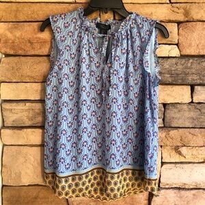 Rachel Roy blue print sleeveless layered lightweight blouse NWT Small